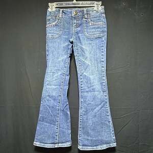 Mudd Girls Size 8 Rhinestone Embellished Flare Leg Blue Jeans Y2K Style